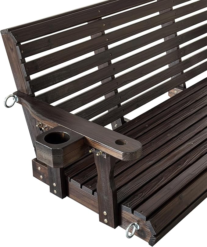 Fortune Candy Wooden Porch Swing 3-Seater, High Backrest and Deep Seat - Image 8