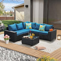 6 Pieces Patio Furniture Set All-Weather Outdoor Wicker Sectional Conversation by JOYURE
