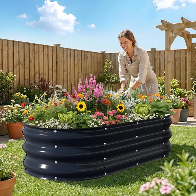 Kesfitt Raised Garden Bed, Oval Open-Bottom Design, 12-Inch Deep - Image 7