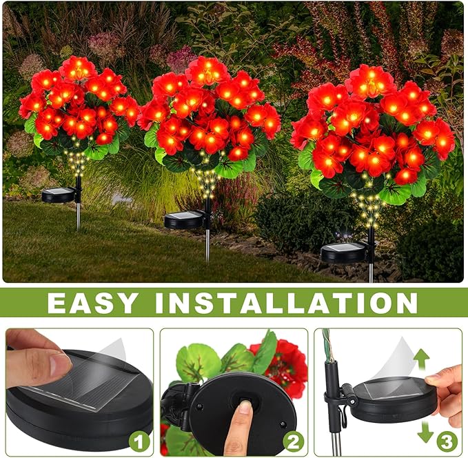 2 Pcs Solar Geraniums Lights Outdoor Waterproof - Image 3