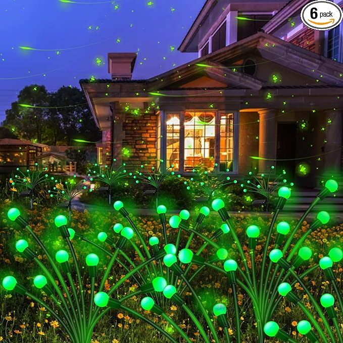 Solar St Patricks Day Lights Outdoor, 6 Pack 60 LED Solar Green Firefly Lights by KohlrabiDecor