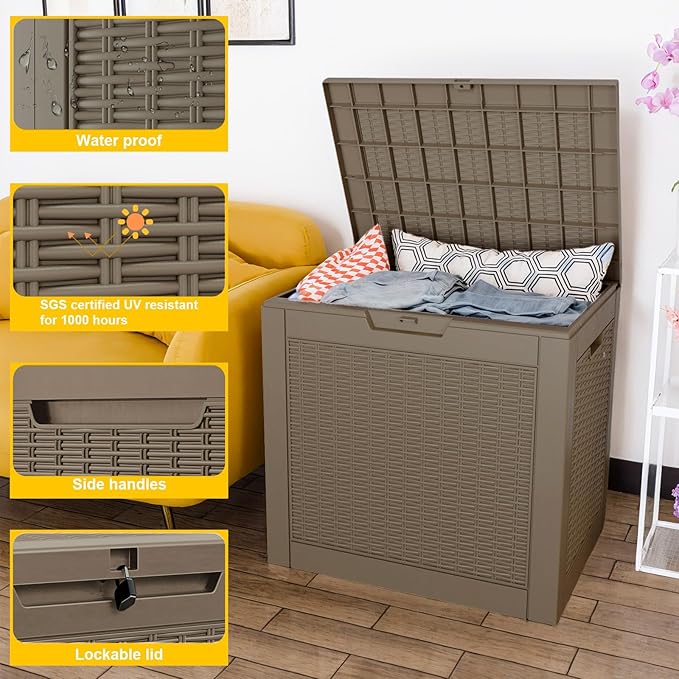 DRATO 34 Gallon Deck Boxes Resin Outdoor Storage Box UV Resistant Outside Deck - Image 4