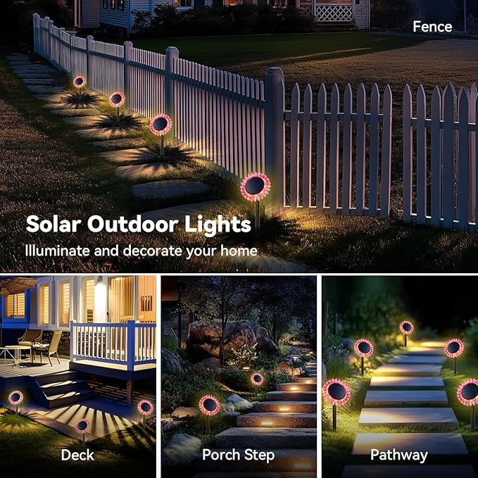 Outdoor Solar Lights, 4 Pack Led Solar Sunflower Lights, Stake/Wall 2-in-1 - Image 3