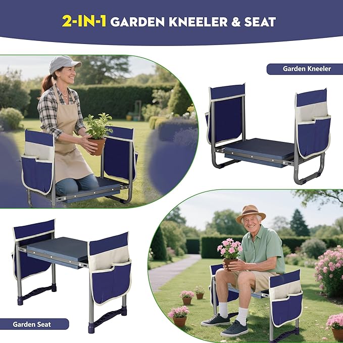Luvenia Garden Kneeler and Seat, Foldable Garden Stool 10.8" Wider Heavy Duty - Image 3