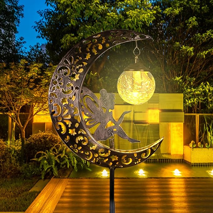 Solar Garden Lights Outdoor Decor, Moon Fairy Crackle Glass Lights, Waterproof - Image 7