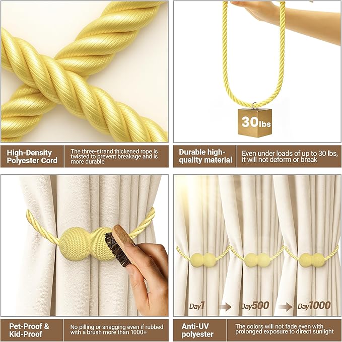 Hion Magnetic Curtain Tiebacks Golden 6 Pack, Curtain Tiebacks Buckles - Image 3