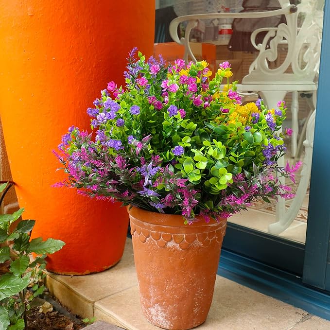 24 Bundles Artificial Fake Flowers Outdoor, 6 Styles UV Resistant No Fade Faux - Image 5