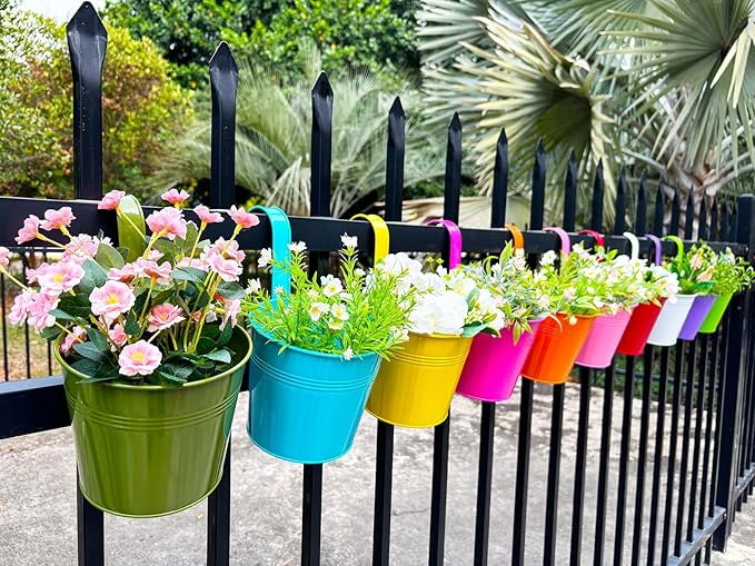 6 Inch Hanging Planters for Outdoor Plants, 10 Pack Metal Railing Planter - Image 5