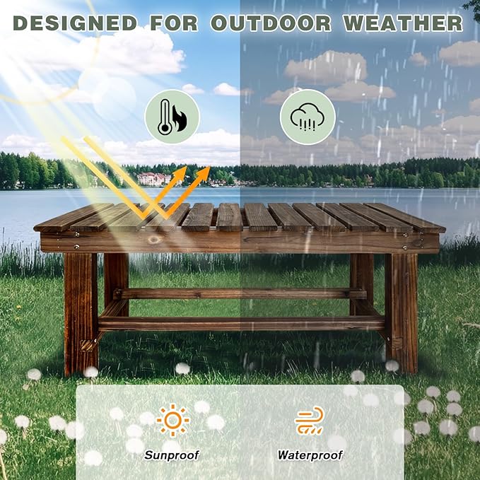 Outdoor Garden Bench, 2-Person Wood Patio Bench Weatherproof Outdoor Backless - Image 5