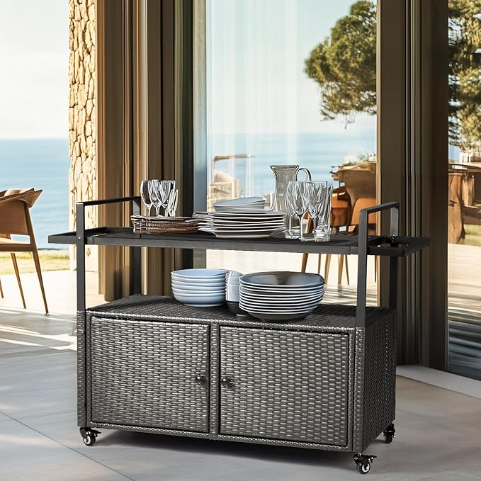VINGLI Wicker Outdoor Bar Cart - Image 7