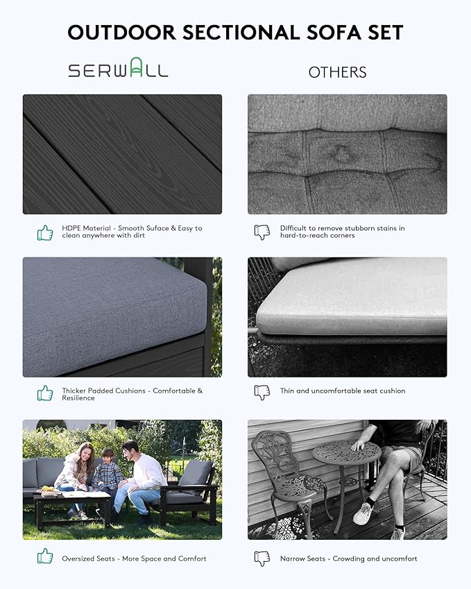 SERWALL Outdoor Sectional Sofa Set, 5-piece Outdoor Modula Couch Set - Image 7