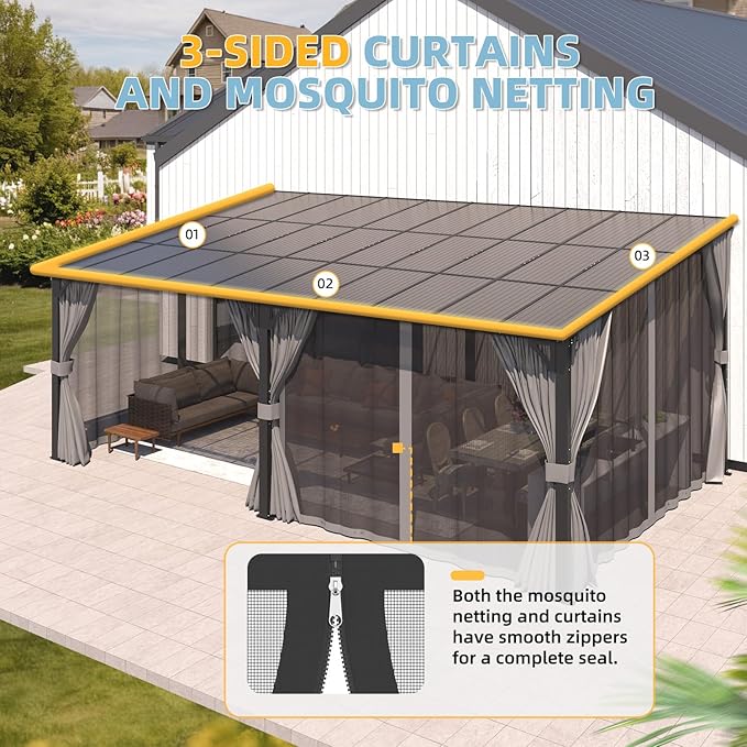 AECOJOY 20' X 12' Gazebo for Patio, Large Wall-Mounted Lean to Pergola Gazebo - Image 5
