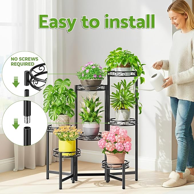 Metal Plant Stand, 7 Tier Tall Wrought Iron Plant Shelf Holder - Image 6
