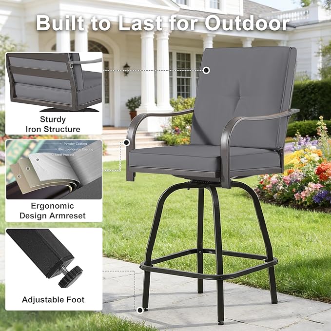 Patio Swivel Bar Stools Set of 4, Outdoor Bar Height Swivel Chairs - Image 5