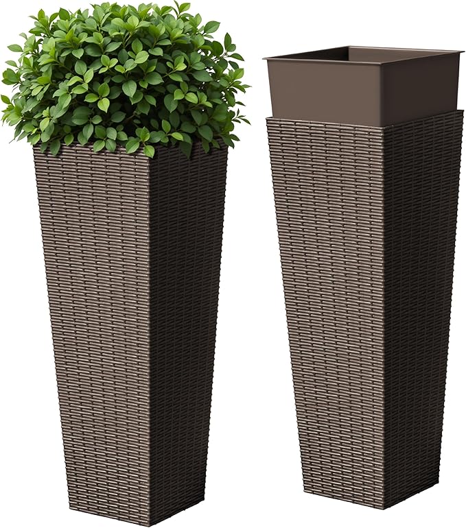 Devoko Resin Tall Planters for Outdoor Plants Set of 2, Large Taper Outdoor by DEVOKO