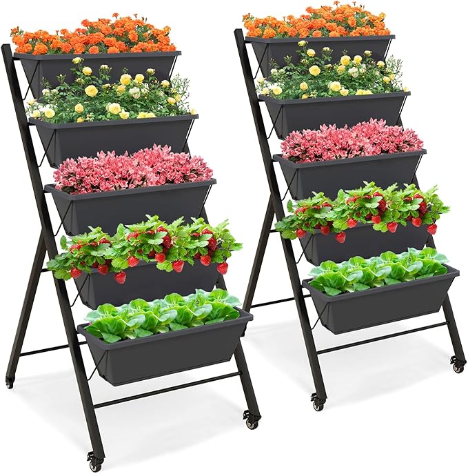 Giantex Set of 2 Vertical Raised Garden Bed on Wheels, Elevated Planter Raised by Giantex