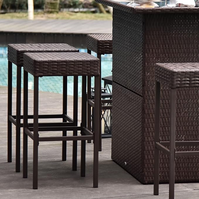 Outsunny 5 Pcs Rattan Wicker Bar Set, High Top Outdoor Table and Chairs - Image 9