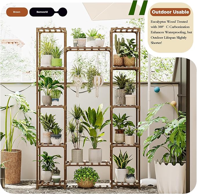 Bamworld Large Plant Stand Indoor Tall Plant Shelf Outdoor Corner Plant Holder - Image 3