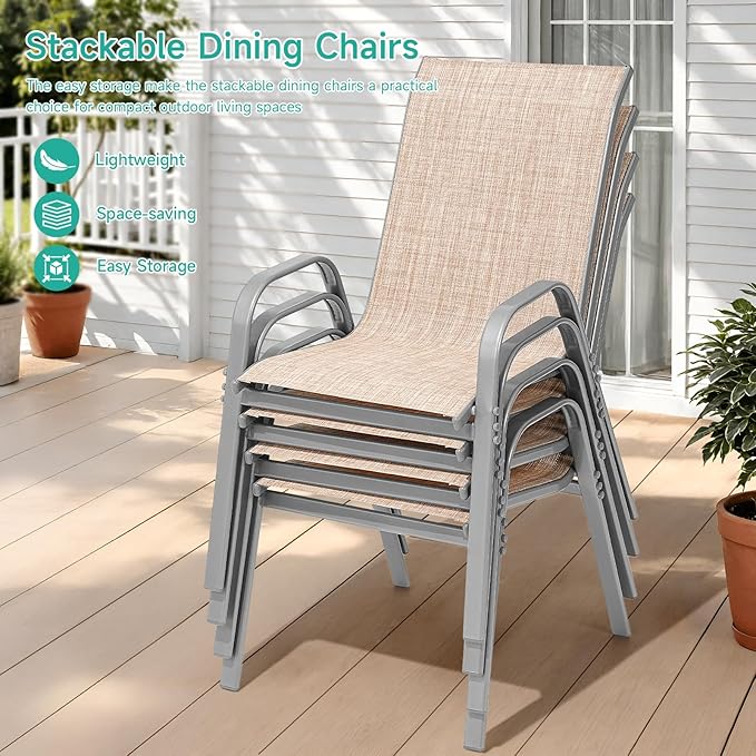 Patio Chairs Set of 6, Easily Set Up Stackable Outdoor Dining Chairs - Image 5