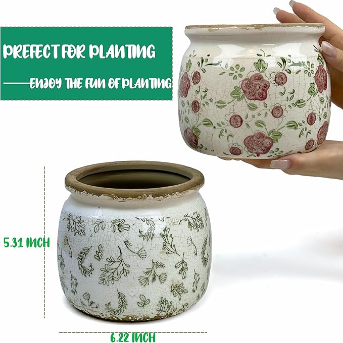 Vintage Ceramic Ice Crack Flower Pot - Image 2