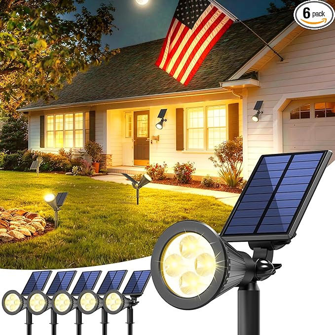 6 Pack Solar Lights Outdoor Waterproof IP65, Warm White, Super Bright LED by JEJOT
