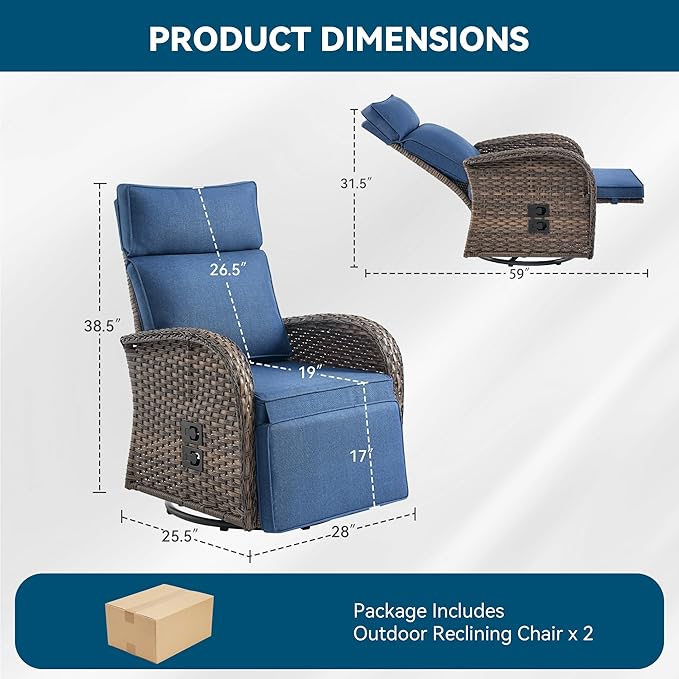 Zero Gravity Patio Swivel Rocking Recliner Chairs Set of 2 - Image 2
