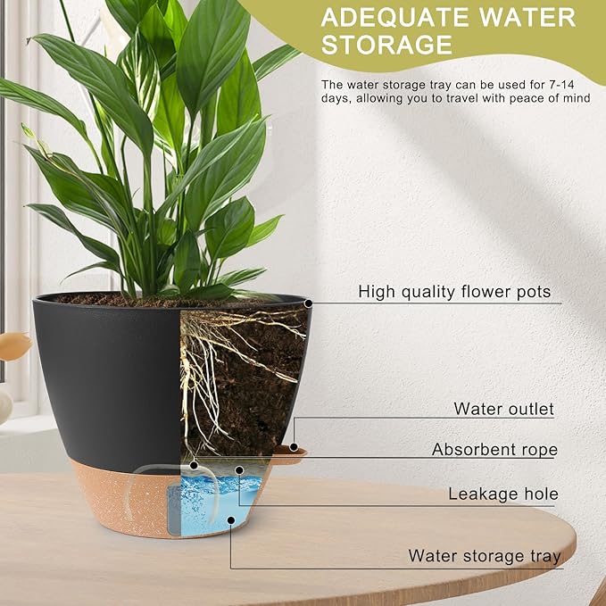 Plant Pots, 12/10/9/8/ Inch Large Plastic Self Watering Flower Pots Indoor - Image 3