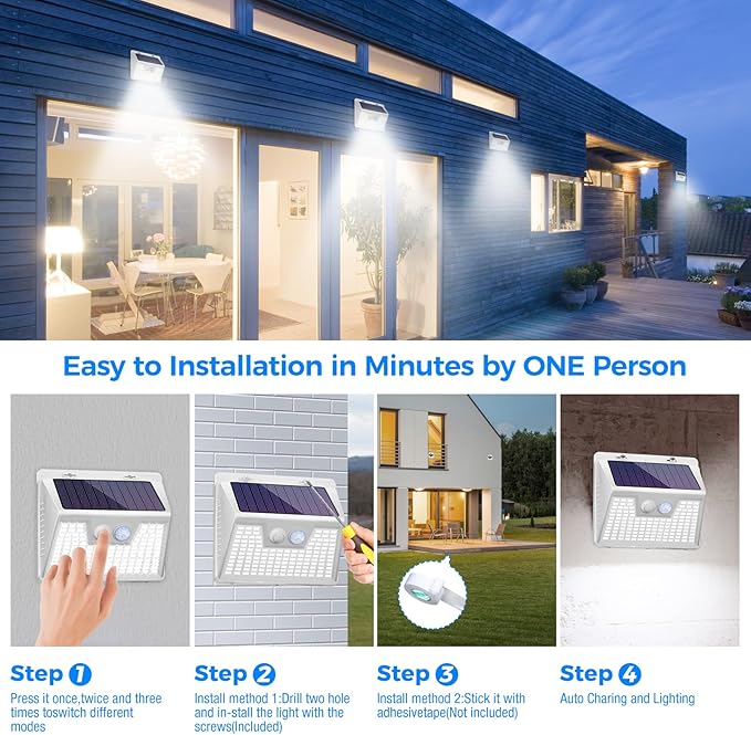 Peasur Solar Powered Lights Outdoor Motion Sensor, 2 Pack 140 LED Fence Light - Image 8
