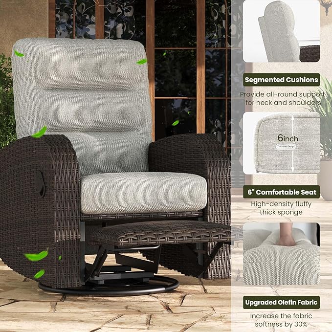 LayinSun Oversized Wicker Outdoor Swivel Glider Recliner - Image 4