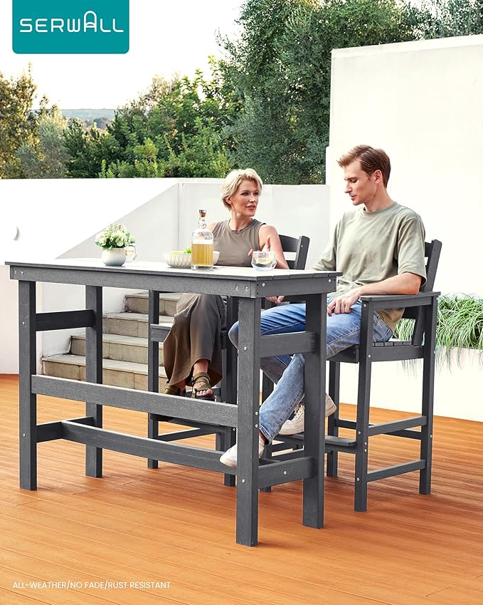 SERWALL Outdoor Bar Table and Chairs Set, Adirondack Bar Chairs Set of 2 and - Image 3