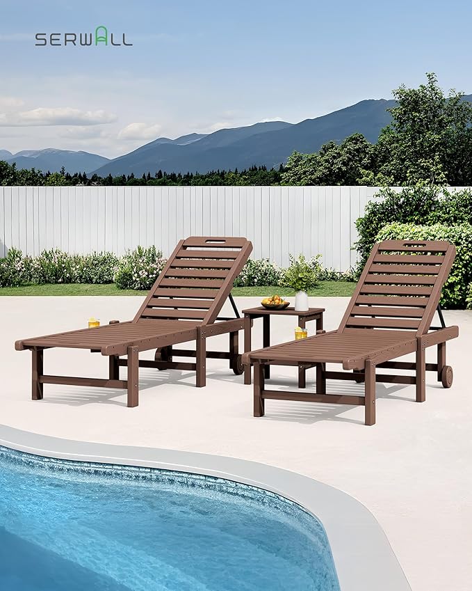SERWALL Outdoor Chaise Lounge Set of 8, HDPE Pool Lounge Chairs - Image 6