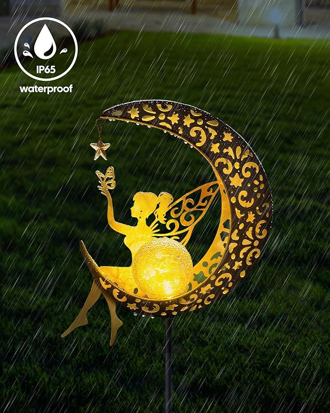 Solar Garden Statues Outdoor Decor, Fairy Moon Figurine Light Stake, - Image 7