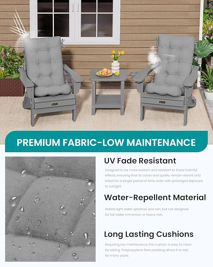 SERWALL HDPE Outdoor Rocking Cushion Set of 2, Memory Foam Cushion Dark Gray - Image 5