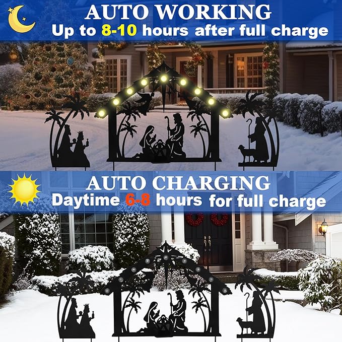3Pack Lighted Metal Nativity Scene Garden Stake, Solar Christmas Decorations - Image 4