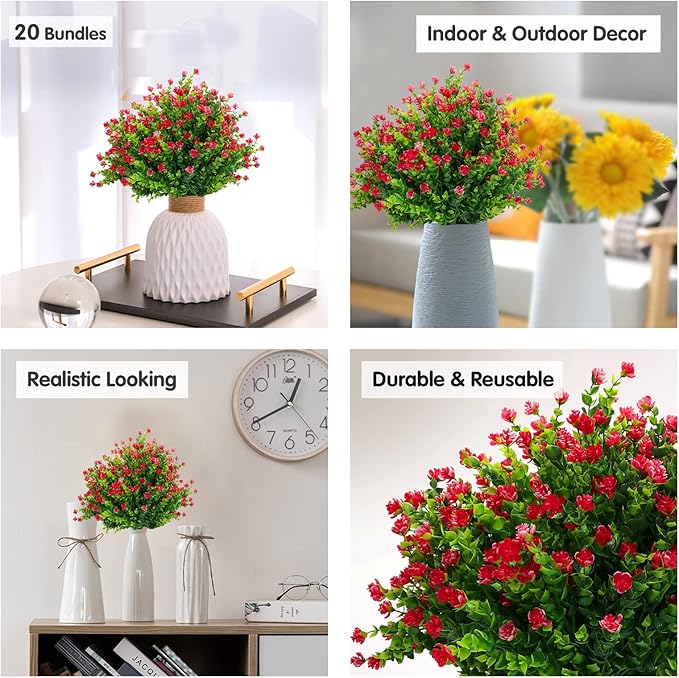 20 Bundles Artificial Flowers Outdoor Fake Flowers, UV Resistant No Fade Faux - Image 5