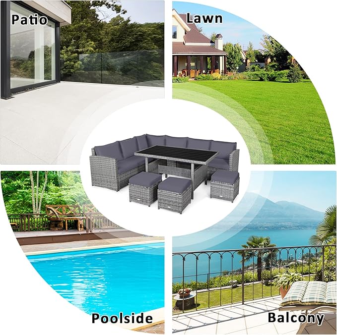 Tangkula 7 Pieces Patio Furniture Set, Outdoor Sectional Rattan Dining Sofa Set - Image 8