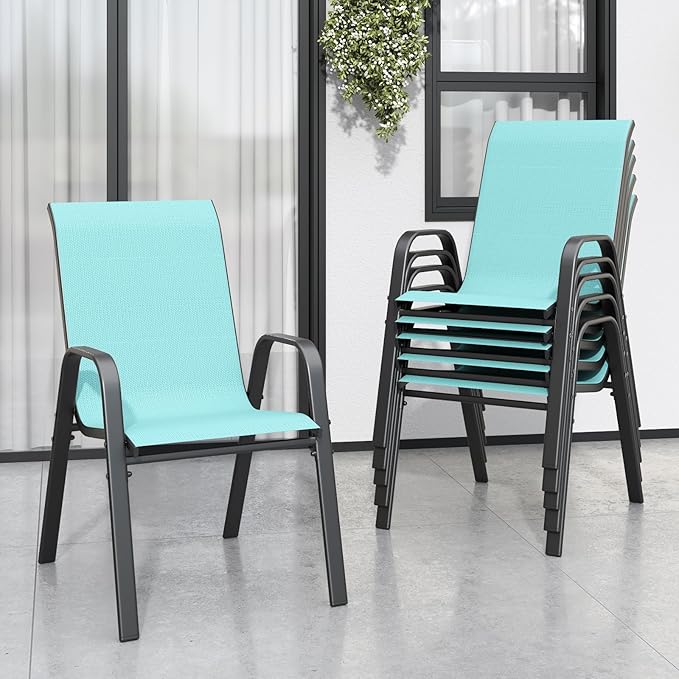 Patio Chairs Set of 6, Stackable Outdoor Dining Chairs by Vimstora