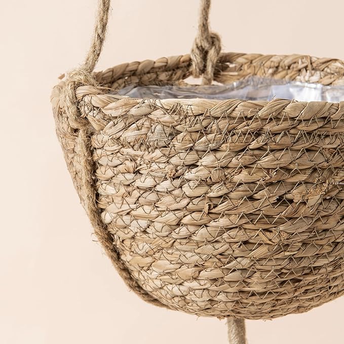 LA JOLIE MUSE Natural Seagrass Hanging Planter Basket Set, Indoor Plant Pots - Image 4