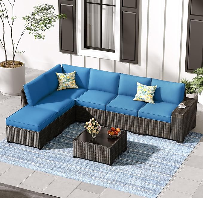 Jing's Villa 7-Piece Patio Furniture Set, All-Weather Outdoor Wicker Sectional by JingsVillaOutdoorFurniture