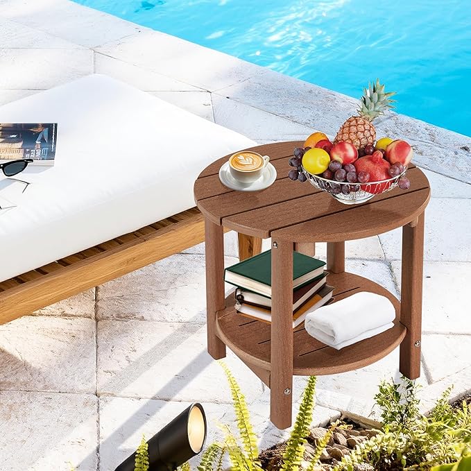 LZRS Round Adirondack Side Table Double End Table, Outdoor Side Tables - Image 5