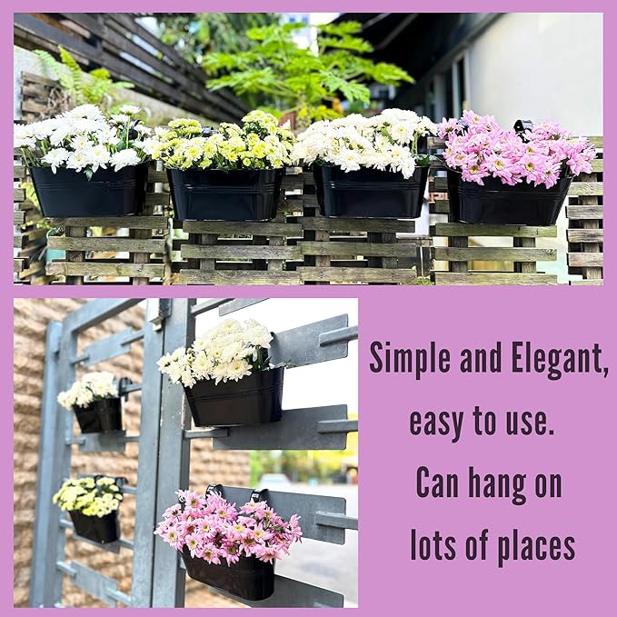 LaLaGreen Rail Planter Outdoor Plants Black Metal Iron Hanging Flower Pots Deck - Image 7