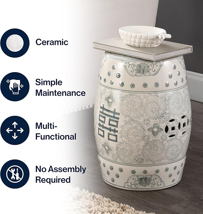 JONATHAN Y TBL1013C Double Happiness 18" Chinoiserie Ceramic Drum - Image 4