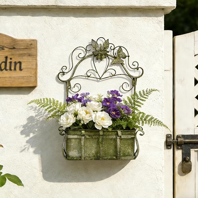 Rustic Metal Wall Planter Vintage Wall Mounted Flower Pot Farmhouse Distressed - Image 9