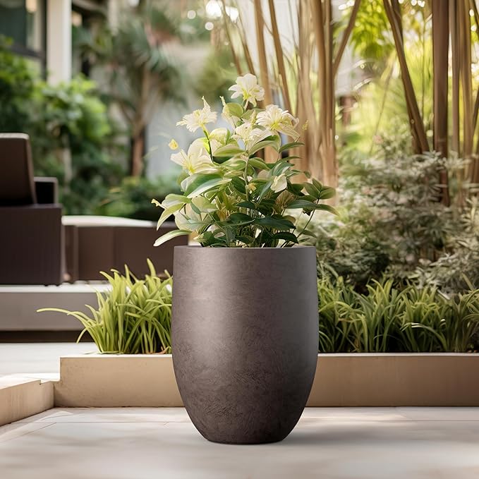 Kante Tall Concrete Planter, 21.7-Inch Height Weathered Brown Large Indoor - Image 6