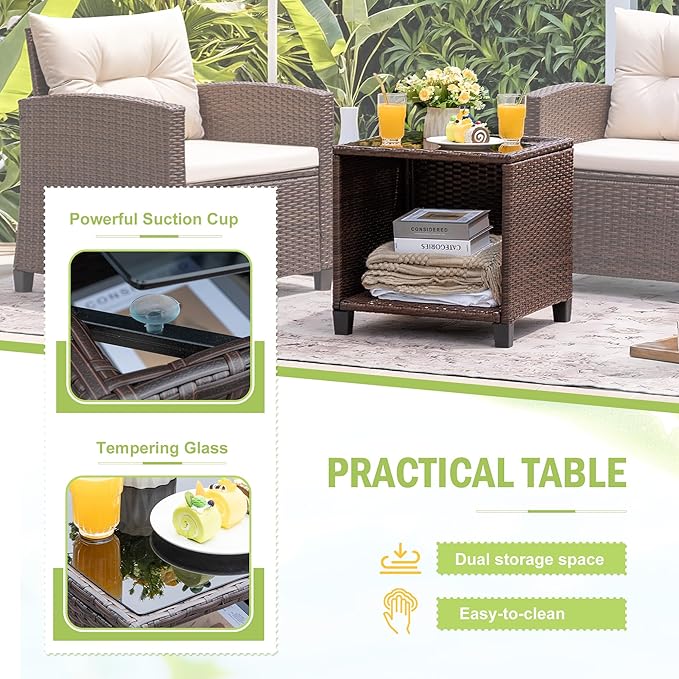 Devoko 3 Pieces Patio Furniture Set, PE Rattan Wicker Patio Set - Image 5