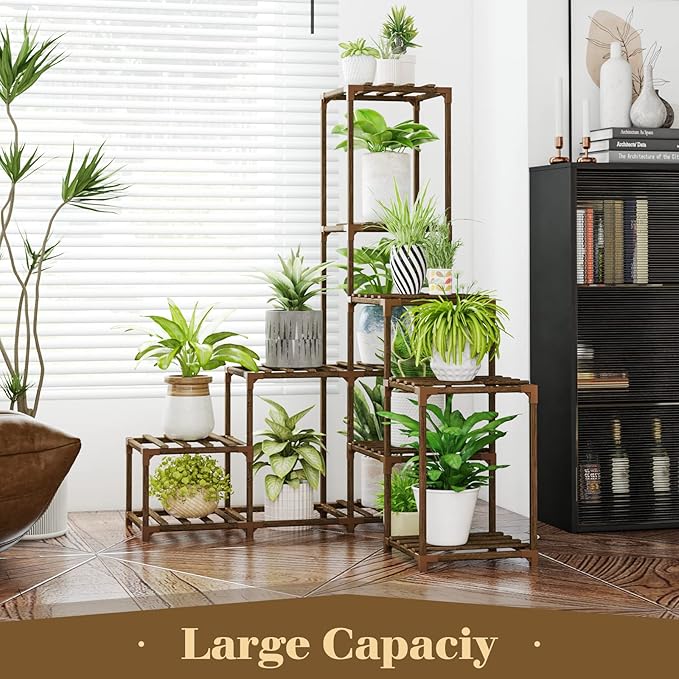 Bamworld Plant Stand Indoor Corner Plant Shelf Wood Plant Holder 13 Pots - Image 5