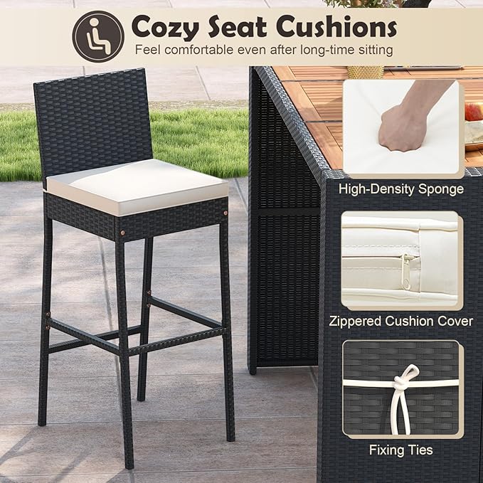 Tangkula 7 Piece Patio Wicker Bar Set, Patiojoy Outdoor Acacia Wood Bar Height - Image 6