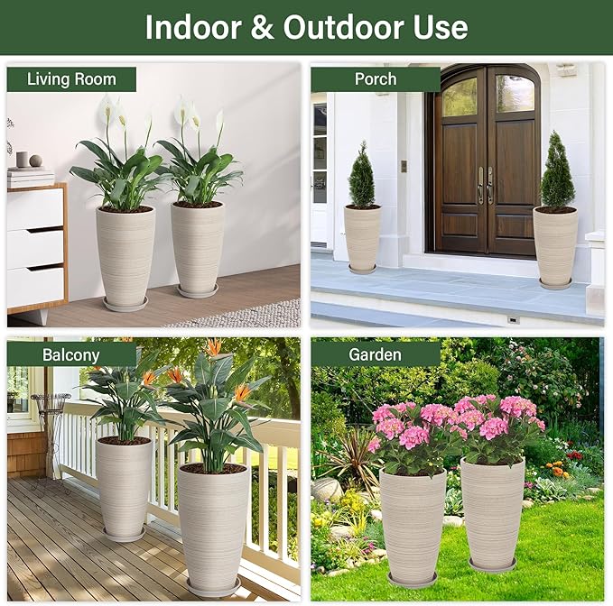 Set of 2 Tall Planter, 21 inch Large Plastic Planter - Image 7