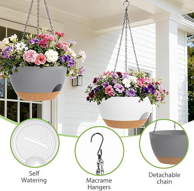 8 Inch Hanging Planters for Indoor Outdoor Plants, 4 Pack Plastic Self Watering - Image 3