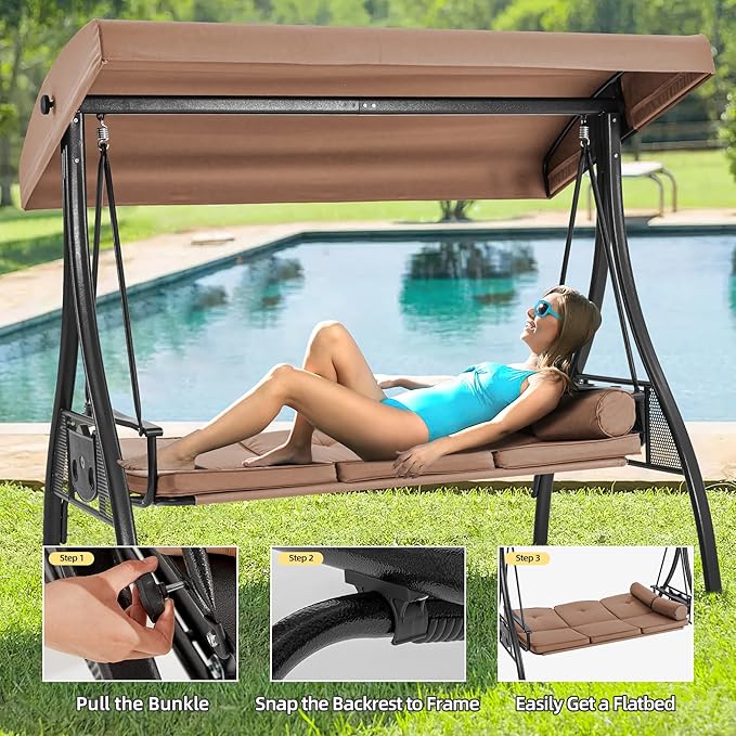 HOMREST 3 Seat Outdoor Porch Swing - Image 3
